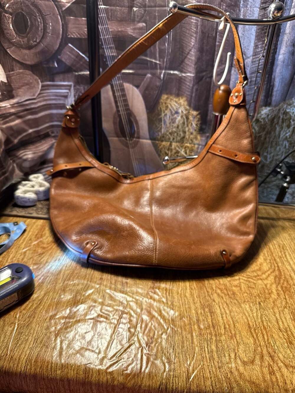 LC Lauren Conrad Brown Leather Hobo Shoulder Bag with Tassel